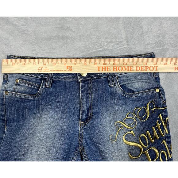 South Pole Cropped Jeans 7 Stretch Gold Logo Metallic Embroidery Inseam Y2K VTG - Picture 10 of 16
